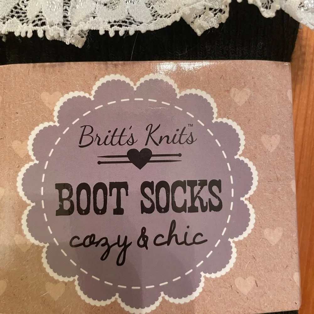 Britt’s‎ Knits Black Boot Socks with Lace Trim, NWT, OS